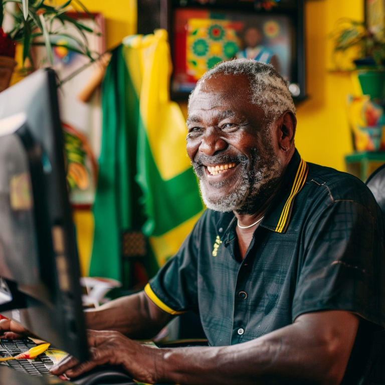 Jamaican man at his computer